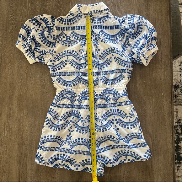 Main Strip Women's White and Blue Embroidered Eyelet button down Romper size L - Picture 9 of 11